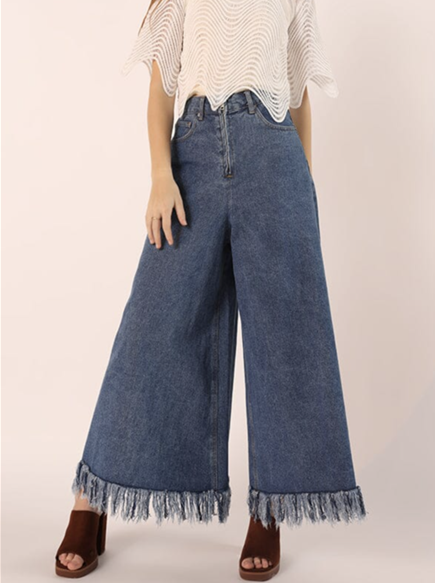 Frayed Raw Hem Wide Leg Slouchy Denim