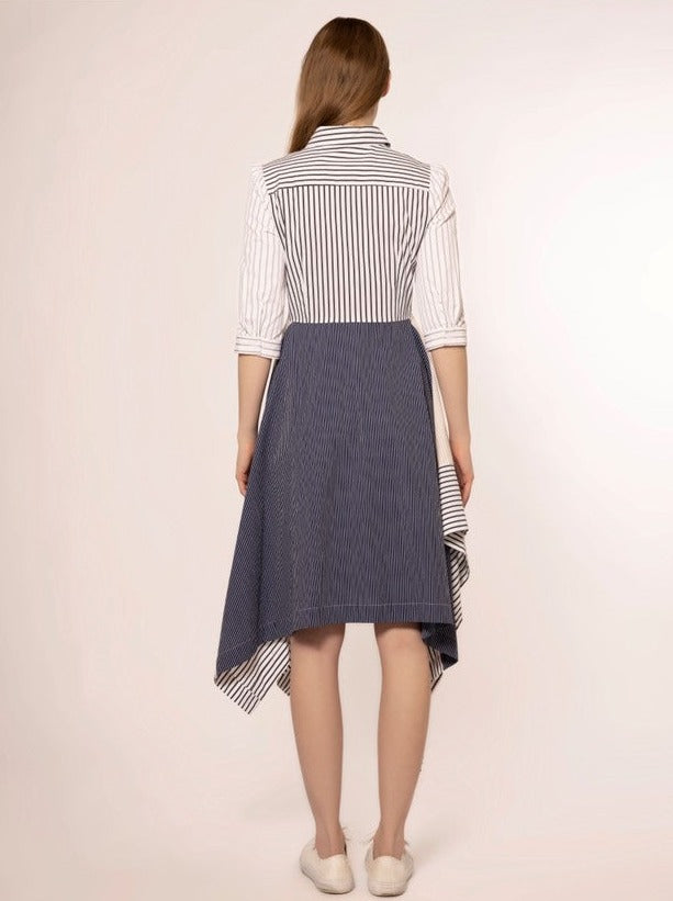 Multi Stripe Midi Sleeves Shirt Dress